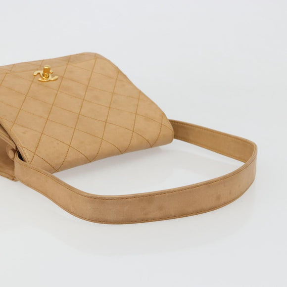 CHANEL Matelasse Shoulder Bag Lamb Skin Beige Gold CC Auth 187187