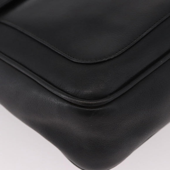 GUCCI Shoulder Bag Leather 2way Black Gold Auth 187188