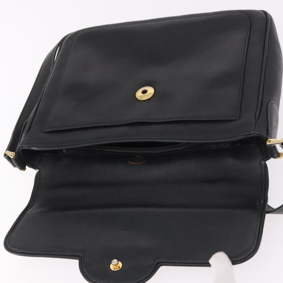 GUCCI Shoulder Bag Leather 2way Black Gold Auth 187188
