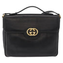 GUCCI Shoulder Bag Leather 2way Black Gold Auth 187188-13