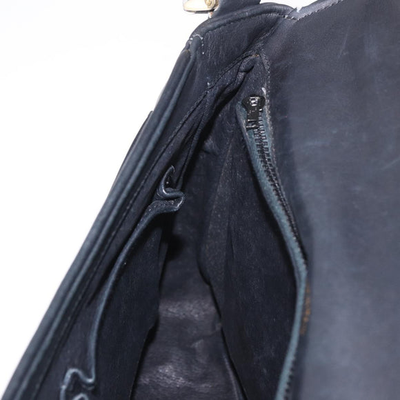 GUCCI Shoulder Bag Leather 2way Black Gold Auth 187188