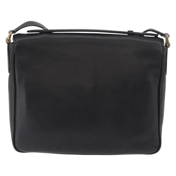GUCCI Shoulder Bag Leather 2way Black Gold Auth 187188