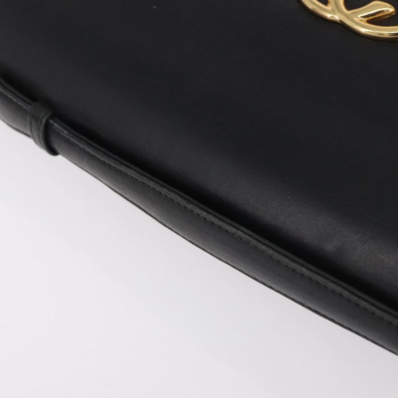 GUCCI Shoulder Bag Leather 2way Black Gold Auth 187188