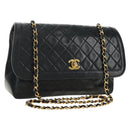 CHANEL Chain Matelasse Shoulder Bag Lamb Skin Black Gold CC Auth 187189SAV-1