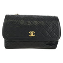 CHANEL Chain Matelasse Shoulder Bag Lamb Skin Black Gold CC Auth 187189SAV-13