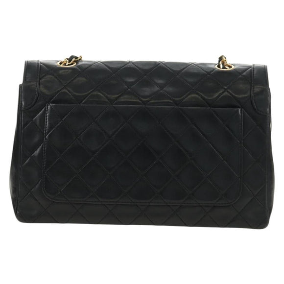 CHANEL Chain Matelasse Shoulder Bag Lamb Skin Black Gold CC Auth 187189SAV