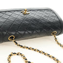 CHANEL Chain Matelasse Shoulder Bag Lamb Skin Black Gold CC Auth 187189SAV-6