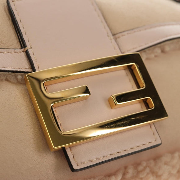 FENDI Mamma Baguette Shoulder Bag Mouton Beige Gold Auth 187191SAV
