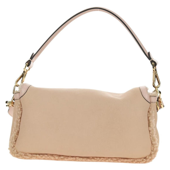 FENDI Mamma Baguette Shoulder Bag Mouton Beige Gold Auth 187191SAV
