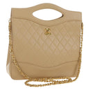 CHANEL Matelasse Chain Shoulder Bag Lamb Skin Beige Gold CC Auth 187192SAV-1