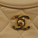 CHANEL Matelasse Chain Shoulder Bag Lamb Skin Beige Gold CC Auth 187192SAV-17