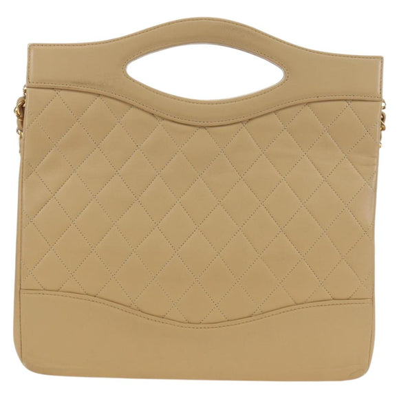CHANEL Matelasse Chain Shoulder Bag Lamb Skin Beige Gold CC Auth 187192SAV