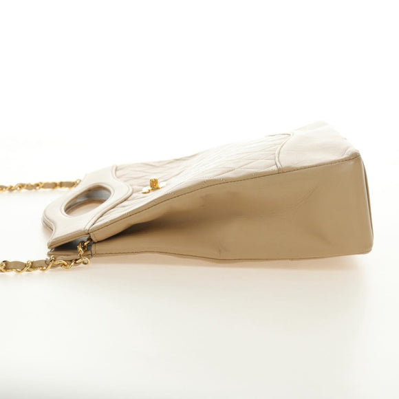 CHANEL Matelasse Chain Shoulder Bag Lamb Skin Beige Gold CC Auth 187192SAV