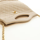 CHANEL Matelasse Chain Shoulder Bag Lamb Skin Beige Gold CC Auth 187192SAV-6