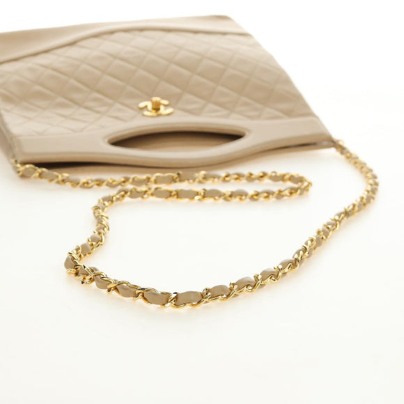 CHANEL Matelasse Chain Shoulder Bag Lamb Skin Beige Gold CC Auth 187192SAV