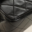 CHANEL Matelasse 25 Double Flap Chain Bag Lamb Skin Gold Black CC Auth 187193SAV-15