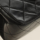 CHANEL Matelasse 25 Double Flap Chain Bag Lamb Skin Gold Black CC Auth 187193SAV-17