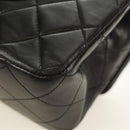 CHANEL Matelasse 25 Double Flap Chain Bag Lamb Skin Gold Black CC Auth 187193SAV-18