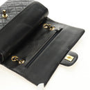 CHANEL Matelasse 25 Double Flap Chain Bag Lamb Skin Gold Black CC Auth 187193SAV-20