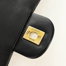 CHANEL Matelasse 25 Double Flap Chain Bag Lamb Skin Gold Black CC Auth 187193SAV-21
