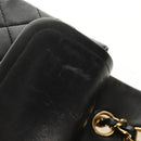 CHANEL Matelasse 25 Double Flap Chain Bag Lamb Skin Gold Black CC Auth 187193SAV-9