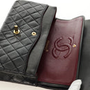 CHANEL Matelasse 25 Double Flap Chain Bag Lamb Skin Gold Black CC Auth 187193SAV-24