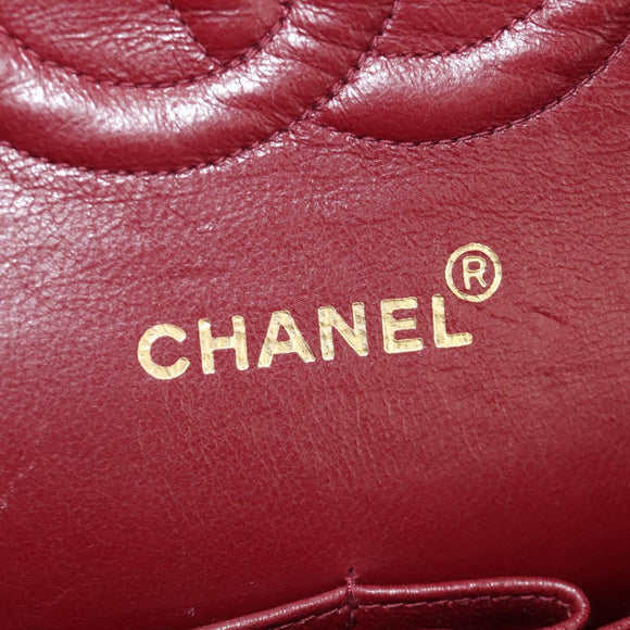 CHANEL Matelasse 25 Double Flap Chain Bag Lamb Skin Gold Black CC Auth 187193SAV