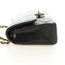 CHANEL Matelasse 25 Double Flap Chain Bag Lamb Skin Gold Black CC Auth 187193SAV-3