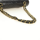 CHANEL Matelasse 25 Double Flap Chain Bag Lamb Skin Gold Black CC Auth 187193SAV-7