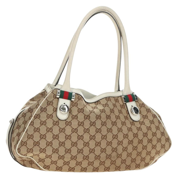 GUCCI GG Canvas Web Sherry Line Tote Bag Beige Silver Red 232971 Auth 187200SAV
