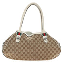 GUCCI GG Canvas Web Sherry Line Tote Bag Beige Silver Red 232971 Auth 187200SAV-13