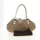 GUCCI GG Canvas Web Sherry Line Tote Bag Beige Silver Red 232971 Auth 187200SAV-12