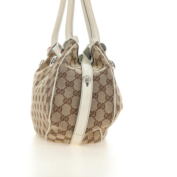 GUCCI GG Canvas Web Sherry Line Tote Bag Beige Silver Red 232971 Auth 187200SAV
