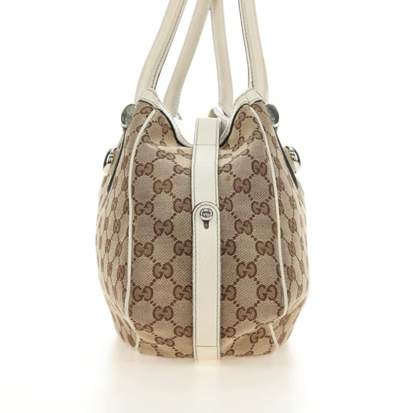 GUCCI GG Canvas Web Sherry Line Tote Bag Beige Silver Red 232971 Auth 187200SAV