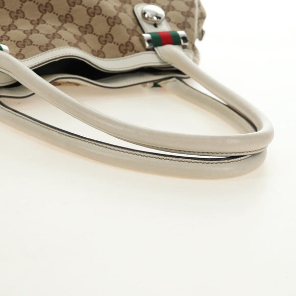 GUCCI GG Canvas Web Sherry Line Tote Bag Beige Silver Red 232971 Auth 187200SAV