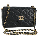 CHANEL Chain Matelasse Shoulder Bag Lamb Skin Black Gold CC Auth 187203SAV-1