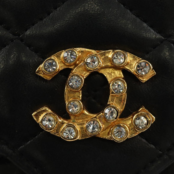 CHANEL Chain Matelasse Shoulder Bag Lamb Skin Black Gold CC Auth 187203SAV