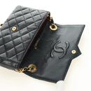 CHANEL Chain Matelasse Shoulder Bag Lamb Skin Black Gold CC Auth 187203SAV-20