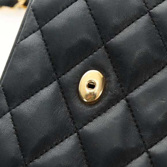 CHANEL Chain Matelasse Shoulder Bag Lamb Skin Black Gold CC Auth 187203SAV