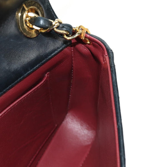 CHANEL Chain Matelasse Shoulder Bag Lamb Skin Black Gold CC Auth 187203SAV