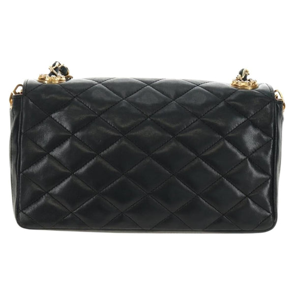 CHANEL Chain Matelasse Shoulder Bag Lamb Skin Black Gold CC Auth 187203SAV