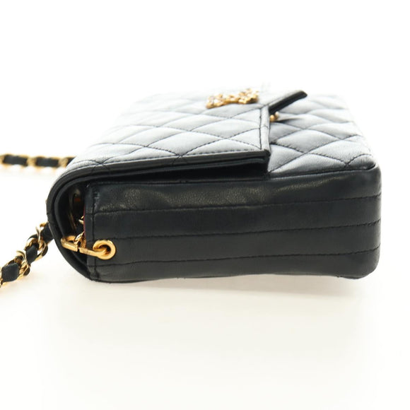 CHANEL Chain Matelasse Shoulder Bag Lamb Skin Black Gold CC Auth 187203SAV