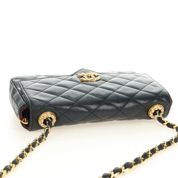 CHANEL Chain Matelasse Shoulder Bag Lamb Skin Black Gold CC Auth 187203SAV