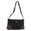 PRADA Shoulder Bag Nylon Silver Black Auth 187204A-1