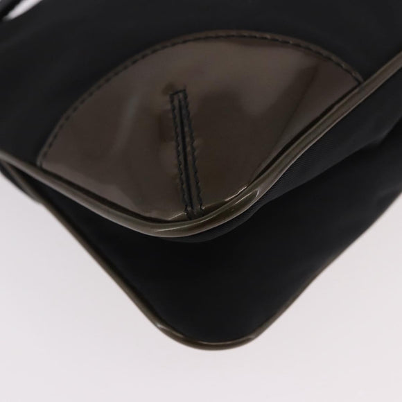 PRADA Shoulder Bag Nylon Silver Black Auth 187204A