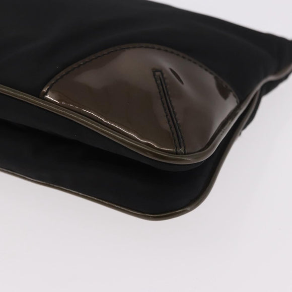 PRADA Shoulder Bag Nylon Silver Black Auth 187204A