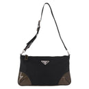 PRADA Shoulder Bag Nylon Silver Black Auth 187204A-2