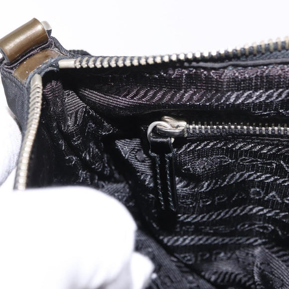 PRADA Shoulder Bag Nylon Silver Black Auth 187204A