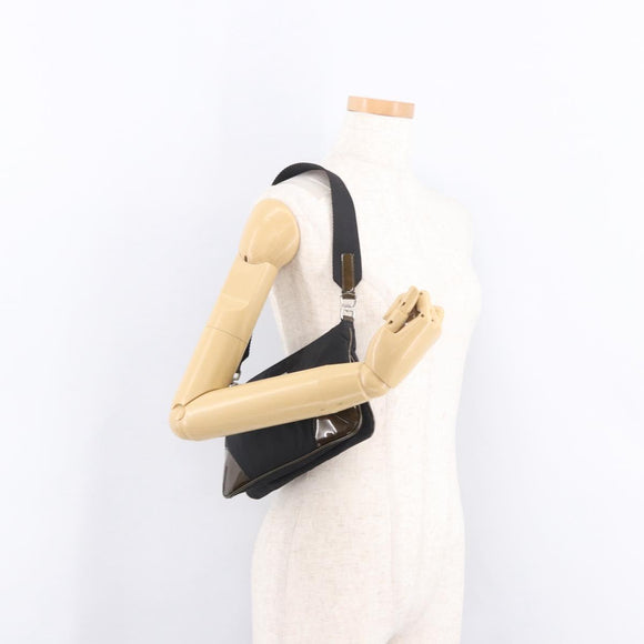 PRADA Shoulder Bag Nylon Silver Black Auth 187204A