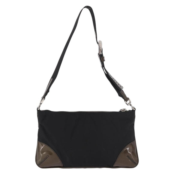 PRADA Shoulder Bag Nylon Silver Black Auth 187204A